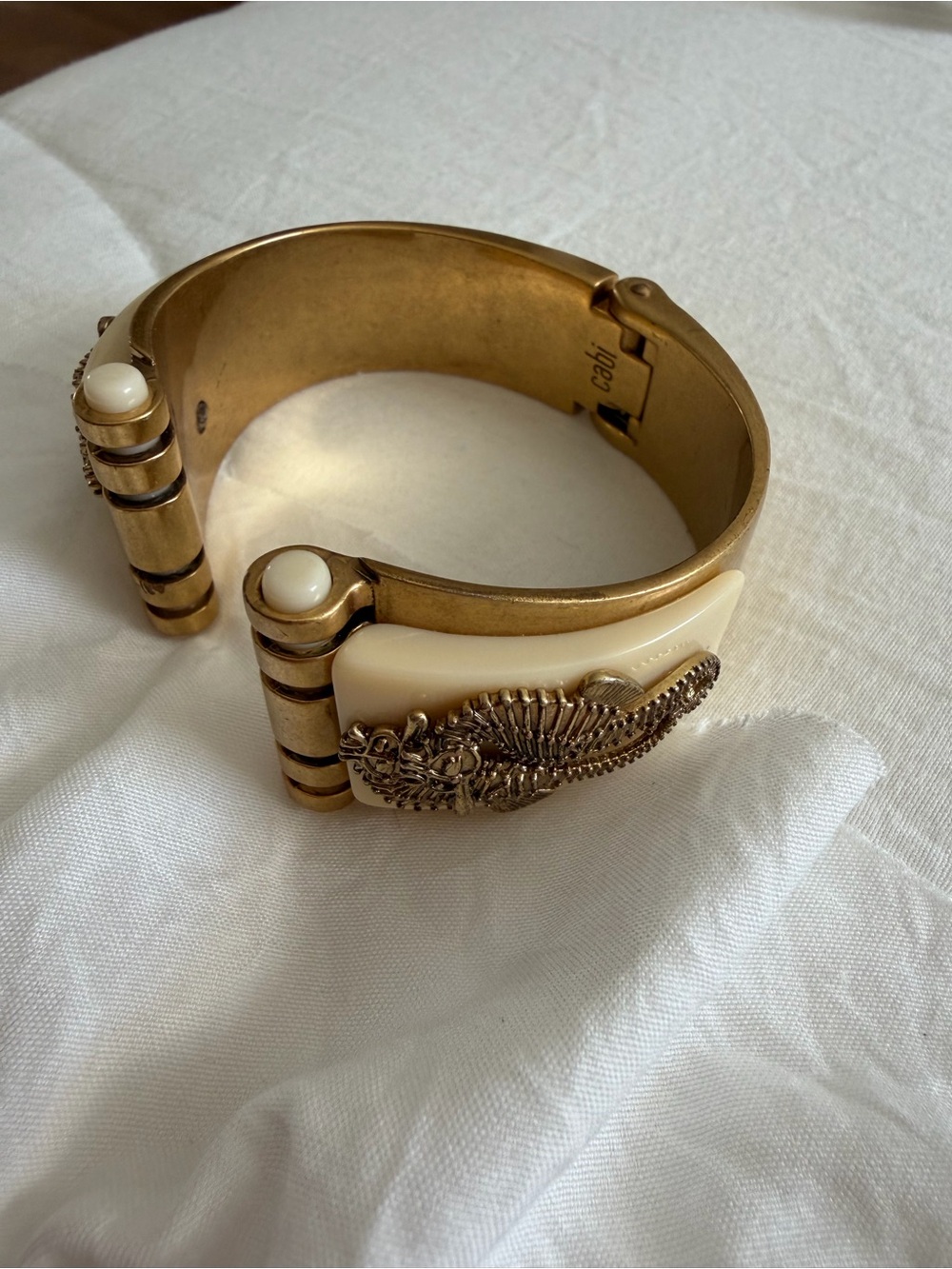 Painlevé Seahorse Cuff Bracelet French Bakelite Cream Galalith & Brass.